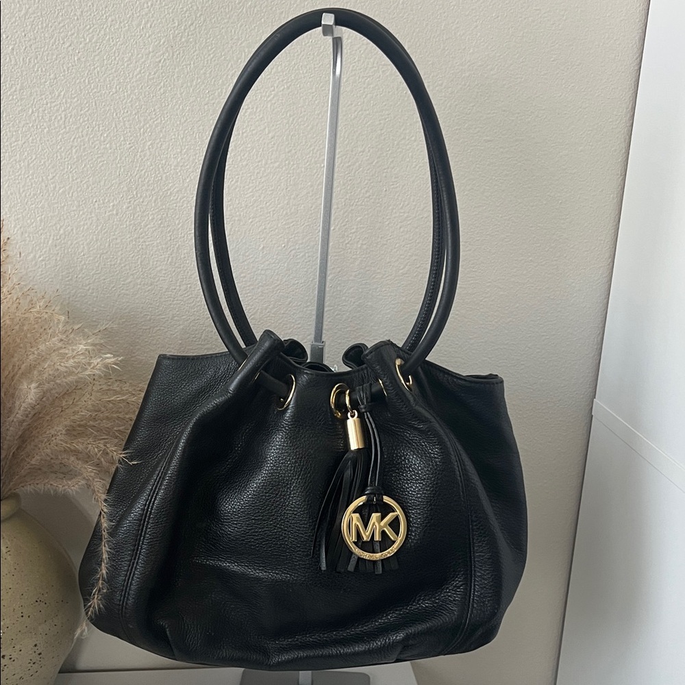 Michael Kors Black Shoulder Bag with Gold Accents